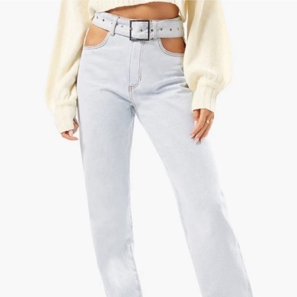 COPY - WeWoreWhat Cut out straight leg indigo denim jean